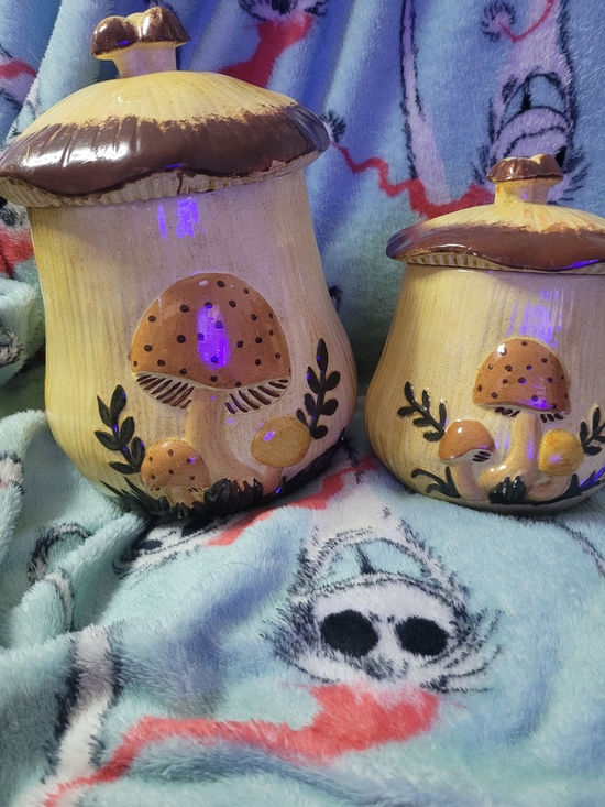 Arnels Other - Hand-Painted Mushroom Ceramic Canister Set – Yellow and Brown